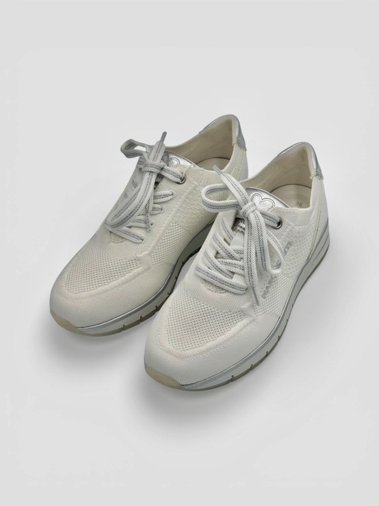 Pantofi Sport Marco Tozzi din Textil Elasticizat cu Detalii Argintii - Alb